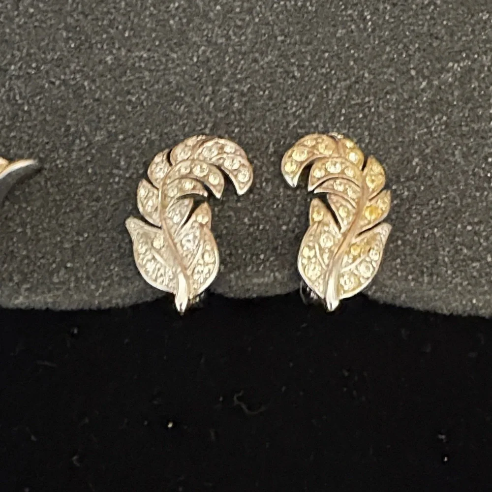Vintage silver  Crown Trifari and Monet clip earrings